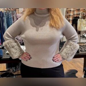 Max Moi Paris Wool, Cashmere, and Mongolian Cuff Sweater NWT